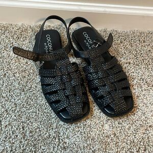 Black woven sandals
